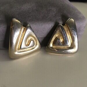 Vinatge triangle Statement Earrings clip on 1980s -Flawed, heavy tarnishing